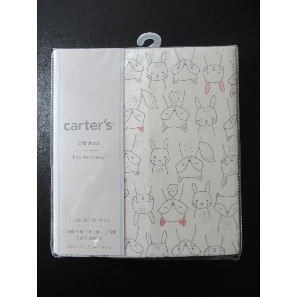 NEW Carter's Crib Sheet Fox Rabbit Print Baby Girl Cotton